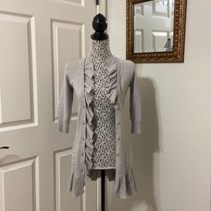 Anthropologie Tabitha Ruffle Cotton Gray Cardigan